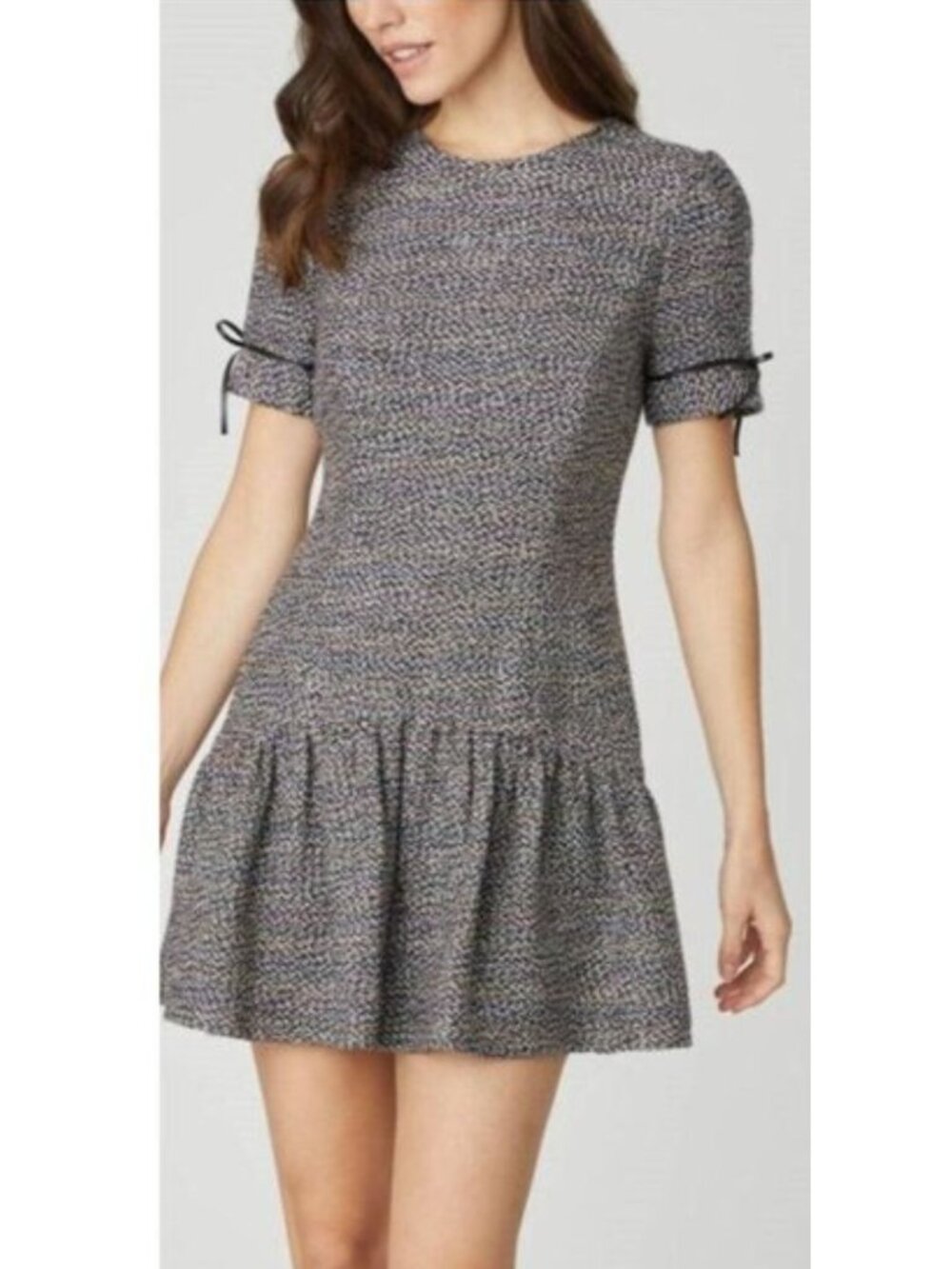 SHOSHANNA Short Sleeve Tweed Mini Dress Black/Pink/Teal/White Women 12